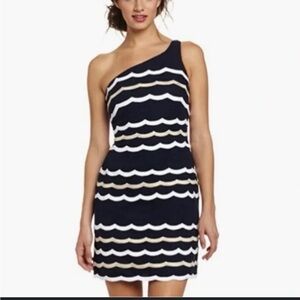 Lilly Pulitzer Navy and Cream One-Shoulder Dress